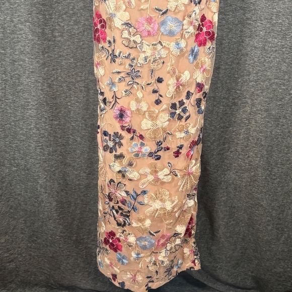 JS Collections Magnolia Pleat-Sleeve Floral Gown Rose Gold Multi Size 2 - Picture 4 of 15